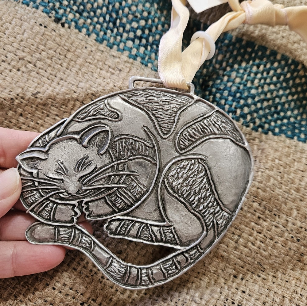Pewter Cat Nap Ornament By Cynthia Webb Designs with Tag Christmas or Anytime